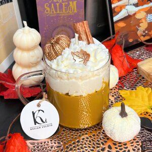 Vanilla Pumpkin Pie Candle – Fall Latte Scented 14oz Mug, Cozy Autumn Decor